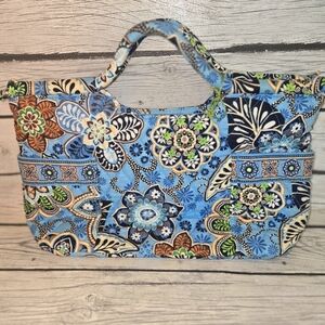 Vera Bradley Retired Gabby Bag In Bali Blue Quilted Floral Handbag Purse Clutch